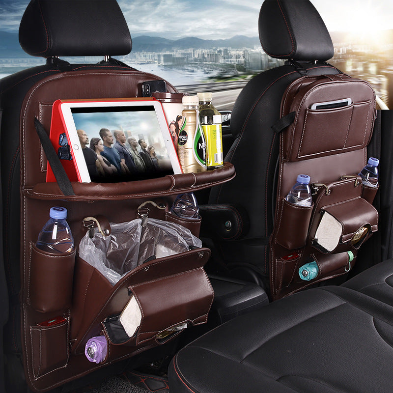 Multifunctional Car Storage Hanging Bag | Leather Car Organizer with Trash Bin