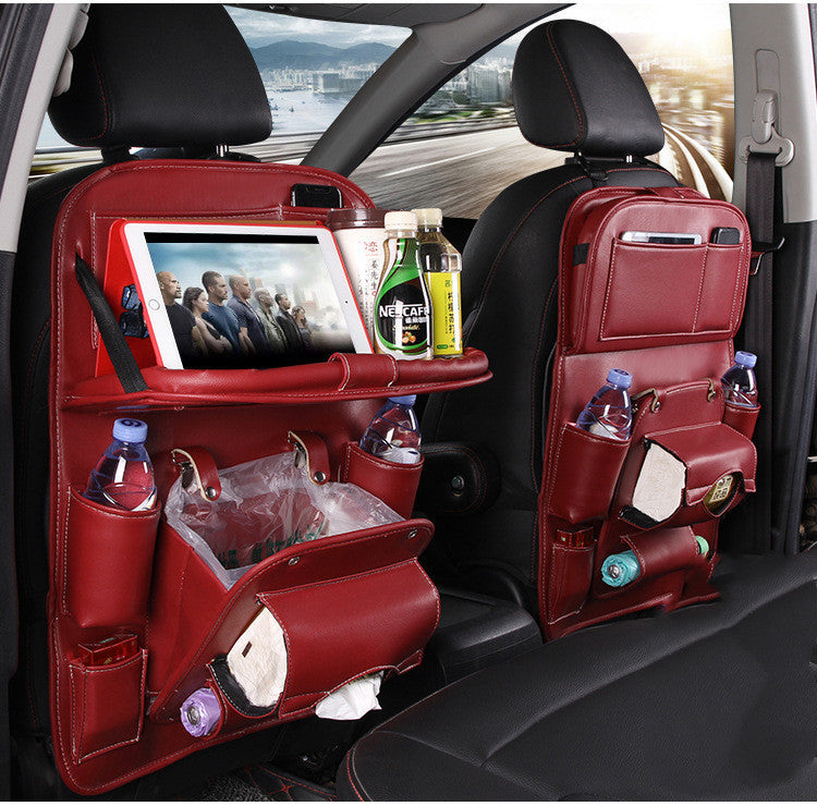 Multifunctional Car Storage Hanging Bag | Leather Car Organizer with Trash Bin