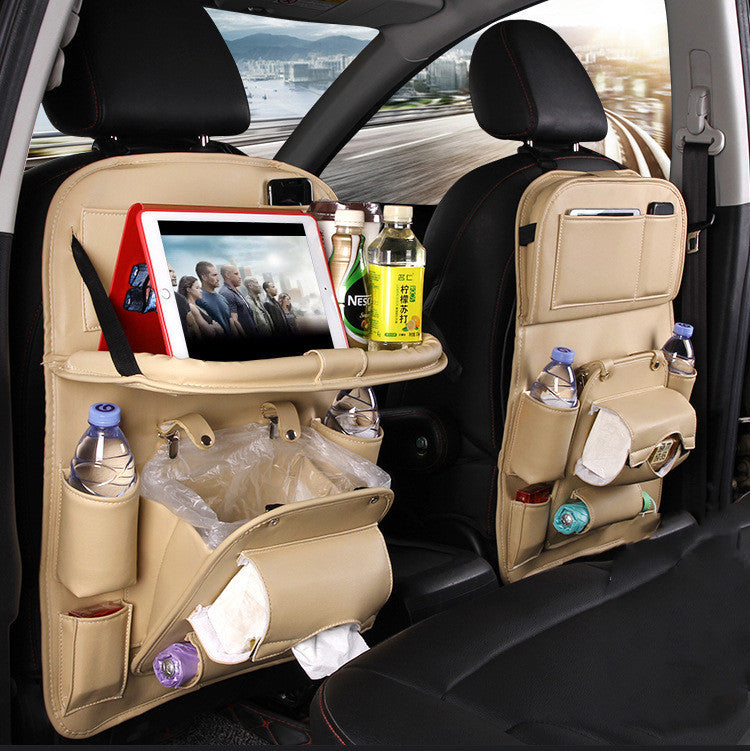 Multifunctional Car Storage Hanging Bag | Leather Car Organizer with Trash Bin