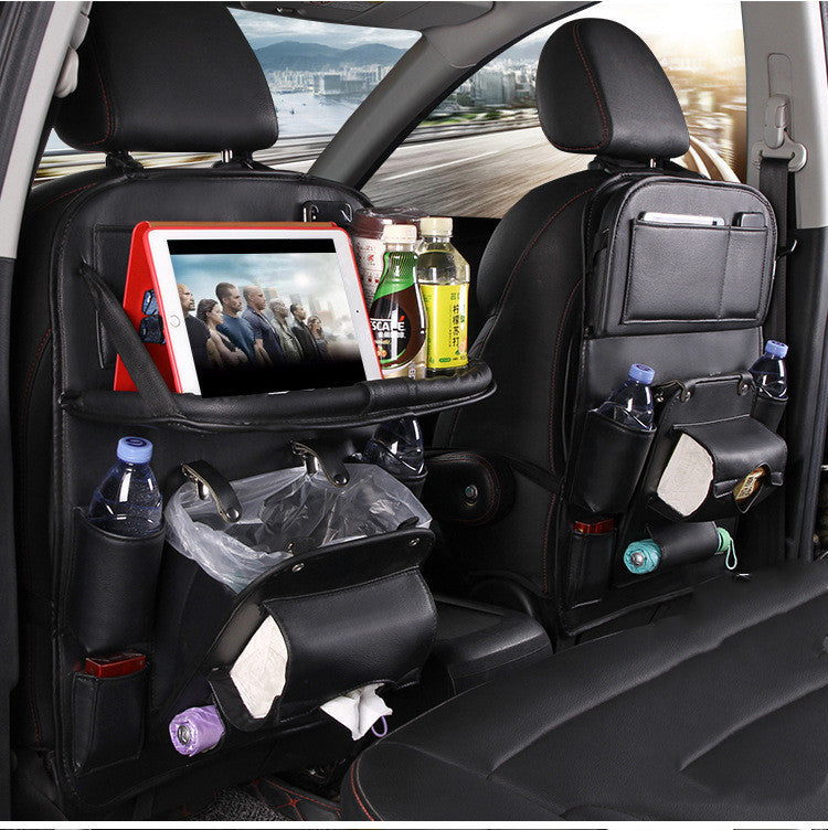 Multifunctional Car Storage Hanging Bag | Leather Car Organizer with Trash Bin