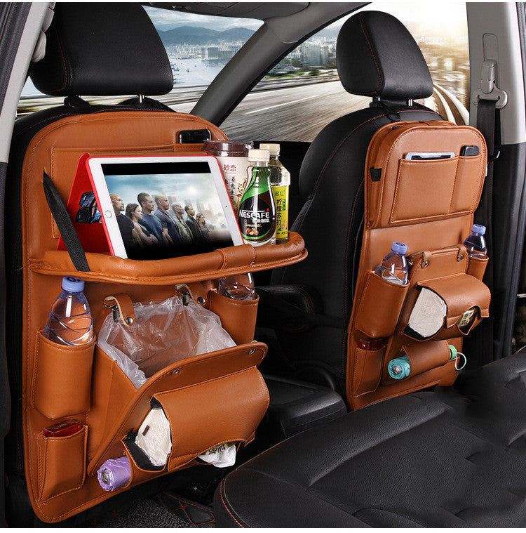 Multifunctional Car Storage Hanging Bag | Leather Car Organizer with Trash Bin