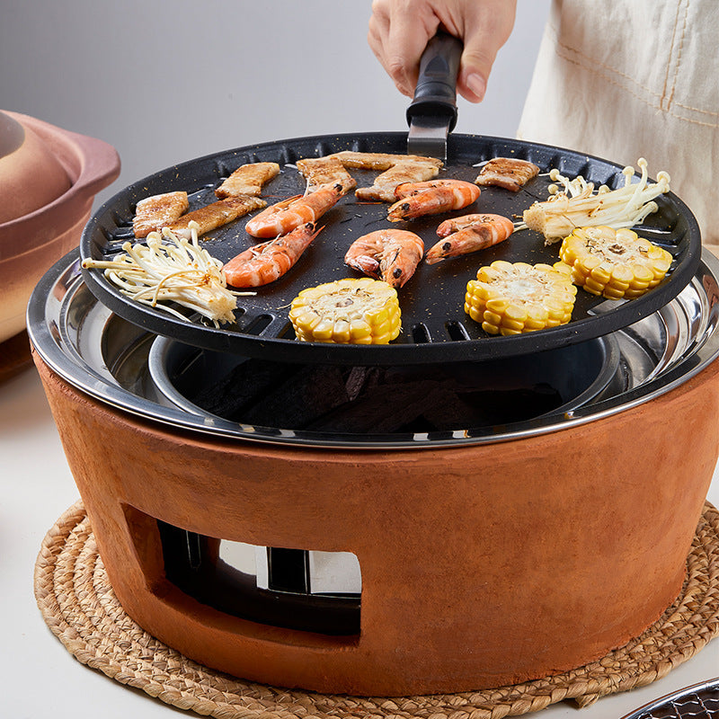 Red Clay Charcoal Grill Set | Anti-Scalding Tabletop BBQ Oven