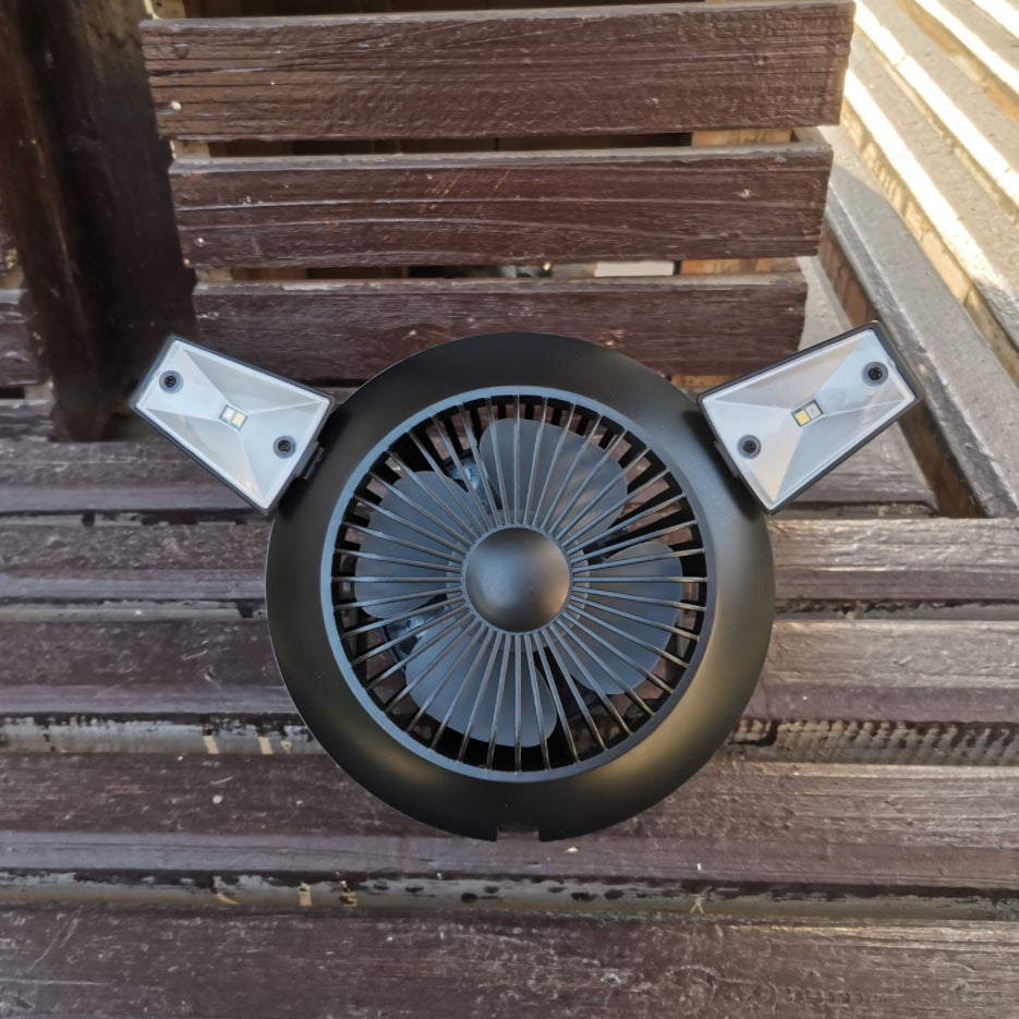Solar LED Tent Fan | Rechargeable Outdoor Fan with Light & USB Charger