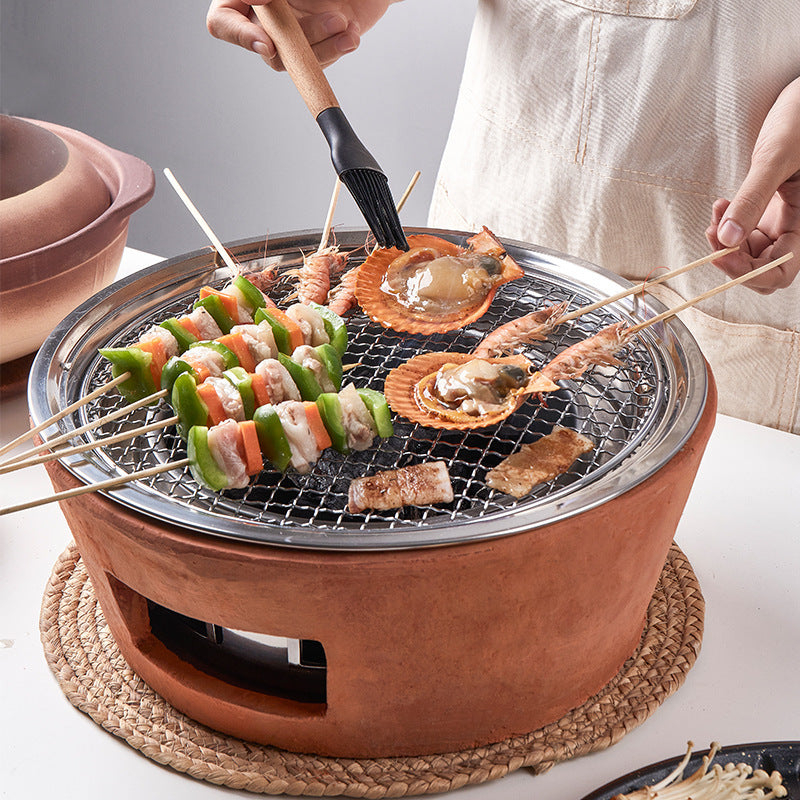 Red Clay Charcoal Grill Set | Anti-Scalding Tabletop BBQ Oven