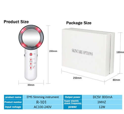 Overview: EMS + Infrared + Ultrasonic The ultrasonic wave massage can burst the fat and tighten your skin with no rebounce. The infrared ray can restore the elasticity and active the cells more thoroughly. 5 Modes of EMS (Tapping, Massage, Knead, Scrappin