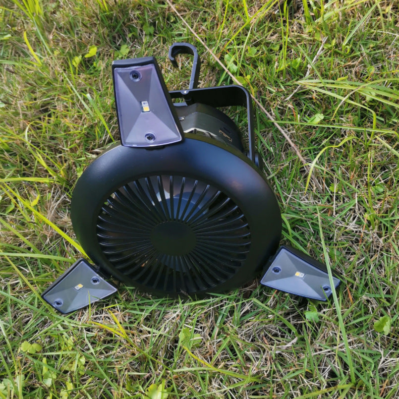 Solar LED Tent Fan | Rechargeable Outdoor Fan with Light & USB Charger