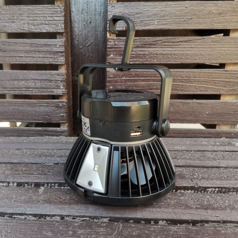 Solar LED Tent Fan | Rechargeable Outdoor Fan with Light & USB Charger