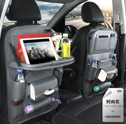 Multifunctional Car Storage Hanging Bag | Leather Car Organizer with Trash Bin