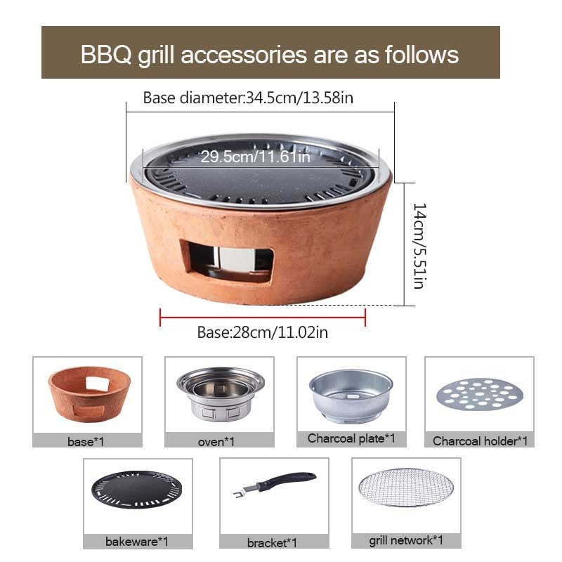 Red Clay Charcoal Grill Set | Anti-Scalding Tabletop BBQ Oven