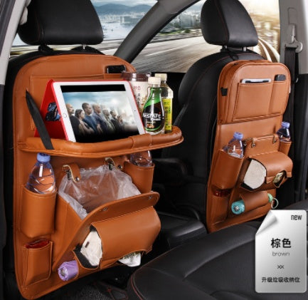 Multifunctional Car Storage Hanging Bag | Leather Car Organizer with Trash Bin