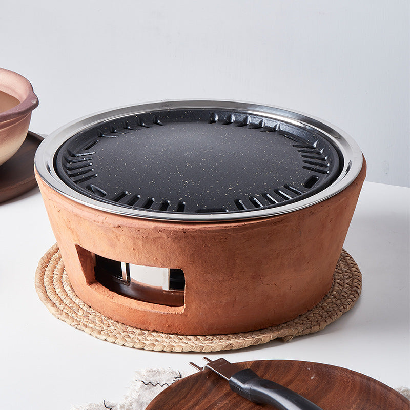 Red Clay Charcoal Grill Set | Anti-Scalding Tabletop BBQ Oven
