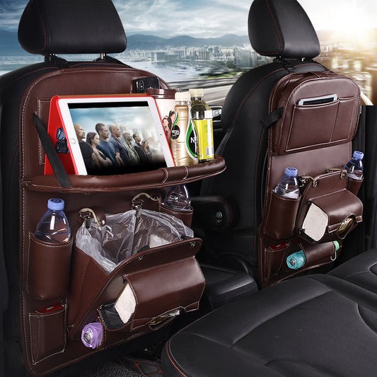 Multifunctional Car Storage Hanging Bag | Leather Car Organizer with Trash Bin