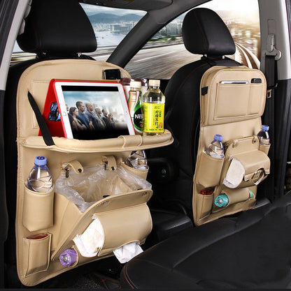 Multifunctional Car Storage Hanging Bag | Leather Car Organizer with Trash Bin
