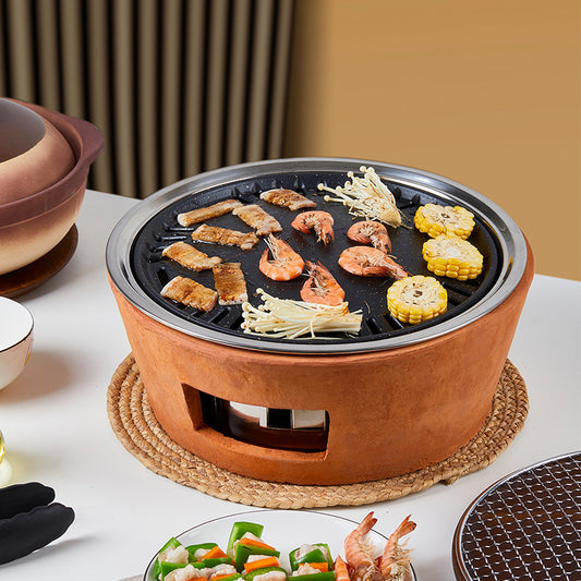 Red Clay Charcoal Grill Set | Anti-Scalding Tabletop BBQ Oven