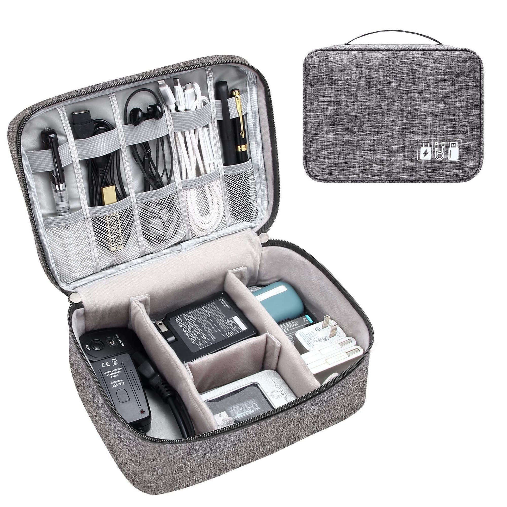【DIY COMPARTMENT】- - There are three removable padded dividers with velcro in the bottom of the cable case, you can DIY them to separate the one bottom space into several compartments, fitting accessories of different sizes, and keeping all your electroni