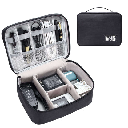 【DIY COMPARTMENT】- - There are three removable padded dividers with velcro in the bottom of the cable case, you can DIY them to separate the one bottom space into several compartments, fitting accessories of different sizes, and keeping all your electroni