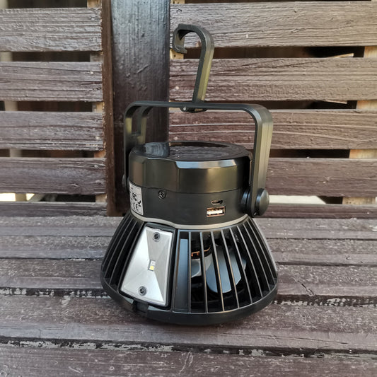 Solar LED Tent Fan | Rechargeable Outdoor Fan with Light & USB Charger