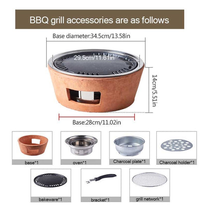 Red Clay Charcoal Grill Set | Anti-Scalding Tabletop BBQ Oven