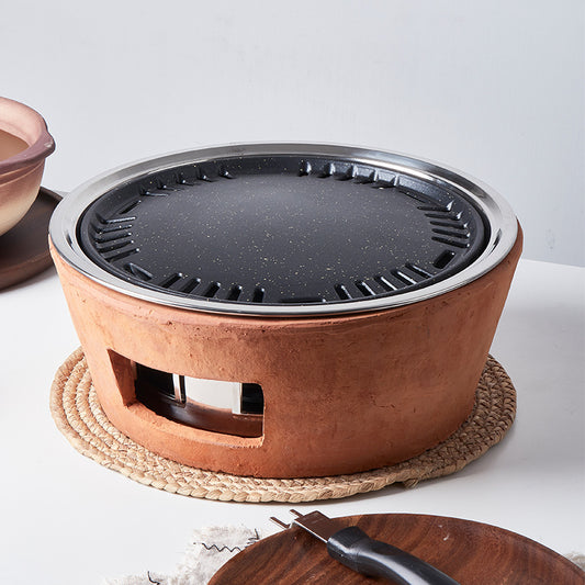 Red Clay Charcoal Grill Set | Anti-Scalding Tabletop BBQ Oven